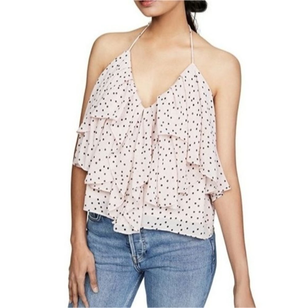 NWT WAYF Ellie Ruffled Cropped Halter Top In Rose‎ Size XS